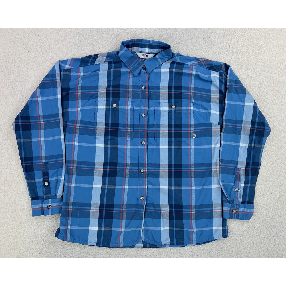 Mountain Hardwear Shirt Mens Large Blue Plaid Long Sleeve Button Up Outdoor
